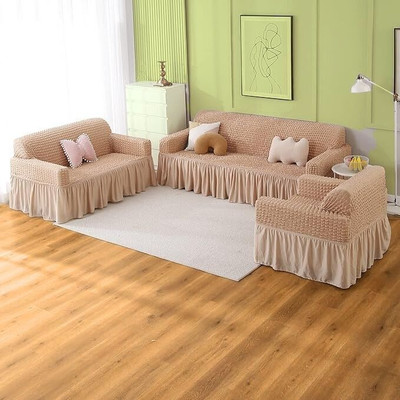 Abshant Jacquard 3+1+1 Seater Sofa Geometric Cover(Pack of 3 Beige)