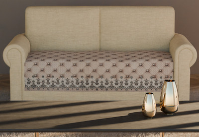 Fashion Throw Velvet 2 Seater Sofa Striped Cover(Pack of 1 Beige Botton)