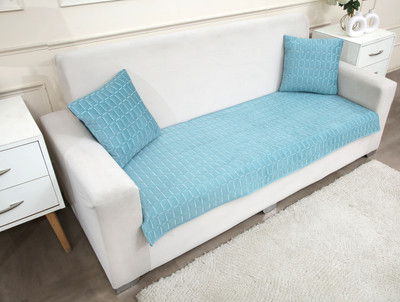 Fashion Throw Velvet 3 Seater Sofa Geometric Cover(Pack of 1 Turquoise)