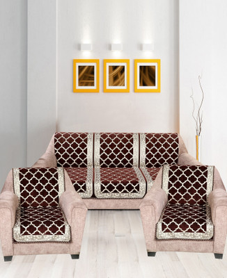 Nendle Velvet Damask 3+1+1 Seater Sofa Cover(Coffee Pack of 3)