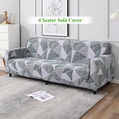 HOKiPO Polyester Geometric 4 Seater Sofa Cover(Grey Pack of 1)