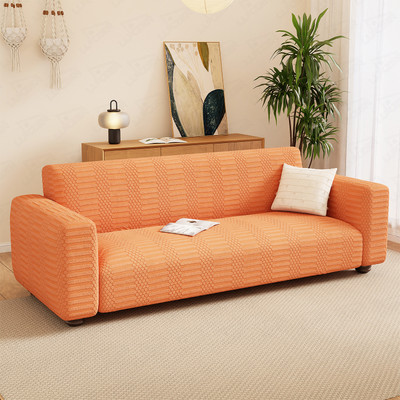 lukzer Jacquard Abstract 3+1+1 Seater Sofa Cover(Pastel Orange Dotted Stripe Pattern Pack of 1)
