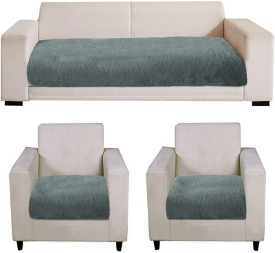 F i Polyester Plain 3+1+1 Seater Sofa Cover(Seige Pack of 3)