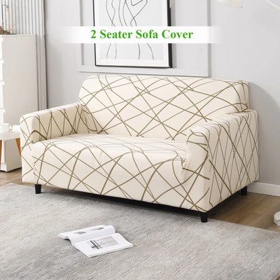HOKiPO Polyester 2 Seater Sofa Abstract Cover(Pack of 1 Beige Abstract Line)