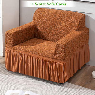 HOKiPO Jacquard 1 Seater Sofa Floral Cover(Pack of 1 Caramel Brown)