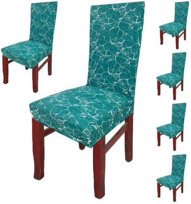 Stuff N' Fluff Polyester Abstract 6 Seater Chair Cover(Teal Pack of 6)