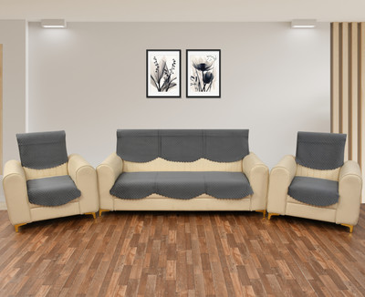VICTORY WEAVES Velvet Abstract 3+1+1 Seater Sofa Cover(For 3+1+1 Seater Sofa Panel, Dark Grey Pack of 10)