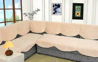 shringoori creations Polyester 3+2+2 Seater Sofa Plain Cover(Pack of 14 BEIGE VELVET SOFA COVER PANEL (7*2)-14 PCS)