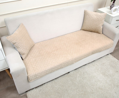 Fashion Throw Velvet 3 Seater Sofa Floral Cover(Pack of 1 Beige)
