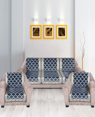 Nendle Velvet 3+1+1 Seater Sofa Damask Cover(Pack of 3 Grey)