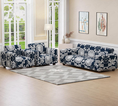 DECORWELL Polyester Floral 3+1+1 Seater Sofa Cover(Blue Pack of 3)