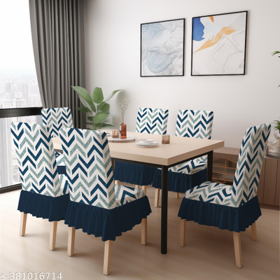 DECORIAN Polycotton 6 Seater Chair Abstract Cover(Pack of 6 Zigzag Blue)