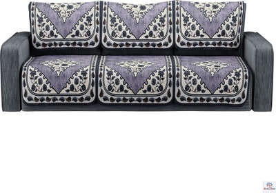 Heart Home Cotton 3 Seater Sofa Floral Cover(Pack of 6 Grey)