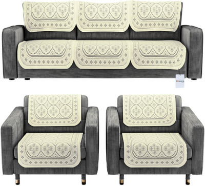 HOMESTIC Cotton 3+2 Seater Sofa Floral Cover(Pack of 10 Cream)