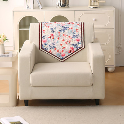 HOKiPO Velvet 1 Seater Sofa Floral Cover(Pack of 1 Sofa Backrest Mat, Scarlet Rose Ivory)