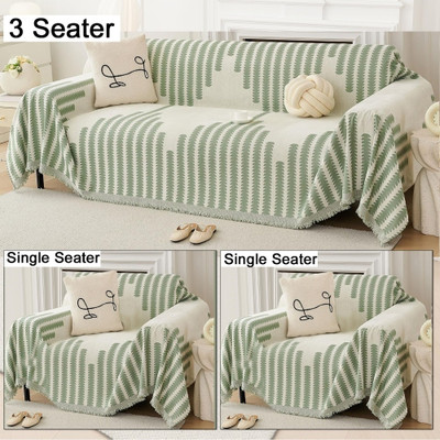 The Furnishing Tree Cotton 3+1+1 Seater Sofa Geometric Cover(Pack of 1 Reversible Double Sided Chenille Sofa Cover, 5 Seater (3+1+1), Green)