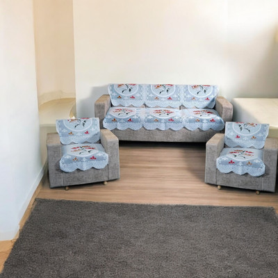 Mohit textiles Polyester Floral 3+2 Seater Sofa Cover(Blue Pack of 5)