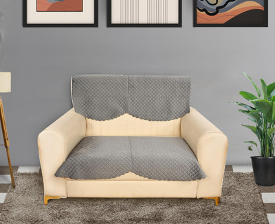 Bigger fish Velvet Checkered 2 Seater Sofa Cover(Dark Grey Pack of 2)