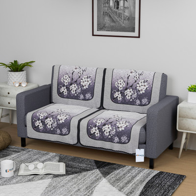 HOMESTIC by Kuber Industries Cotton 2 Seater Sofa Floral Cover(Pack of 4 Grey, White)