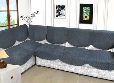 PITLOUM CRAFT Velvet 3+2+2 Seater Sofa Geometric, Plain Cover(Pack of 14 DARK GREY VELVET SOFA COVER PANEL (7*2)-14 PCS)