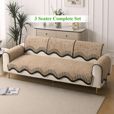 HOKiPO Terry 3 Seater Sofa Abstract Cover(Pack of 1 Brown)