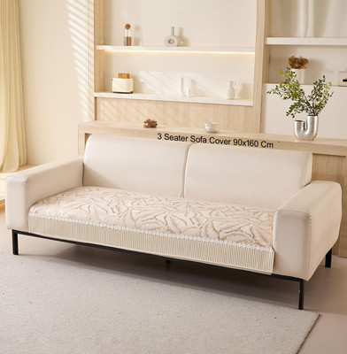HOUSE OF QUIRK Chenille Plain 3 Seater Sofa Cover(Beige Pack of 1)