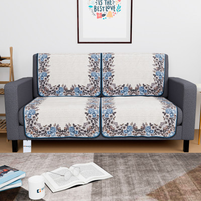 HOMESTIC by Kuber Industries Cotton 2 Seater Sofa Floral Cover(Pack of 4 Yellow, Blue)