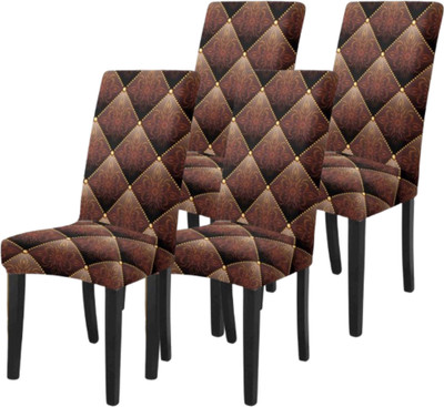 Roodra Creations Polycotton 1 Seater Chair Geometric Cover(Pack of 4 Brown)