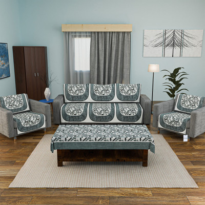 HOMESTIC Velvet 3+1+1 Seater Sofa Floral Cover(Pack of 11 Grey)