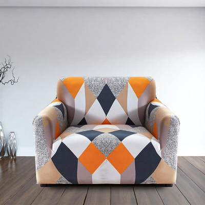 igi Polyester Geometric 1 Seater Sofa Cover(ORANGE, MULTICOLOR Pack of 1)