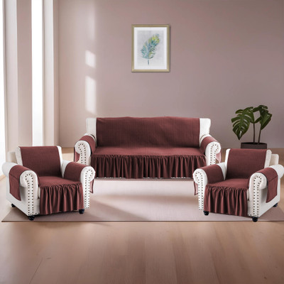 KUBER INDUSTRIES Velvet 3+1+1 Seater Sofa Checkered Cover(Pack of 3 Maroon)