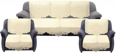 KUBER INDUSTRIES Cotton Geometric 3+1+1 Seater Sofa Cover(Cream Pack of 6)