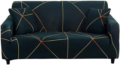 BUCKETLIST Polyester Geometric 3 Seater Sofa Cover(Green, Yellow Pack of 1)