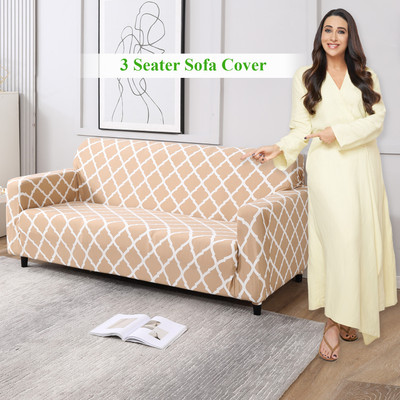 HOKiPO Polyester Abstract 3 Seater Sofa Cover(Beige Pack of 1)
