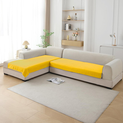 HOKiPO Polyester Plain 3+2 Seater L-Shape Sofa Cover(Yellow Pack of 1)