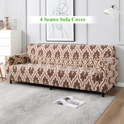 HOKiPO Polyester Damask 4 Seater Sofa Cover(Beige Pack of 1)