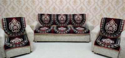 MHF Polycotton Abstract 3+1+1 Seater Sofa Cover(red, black Pack of 6)