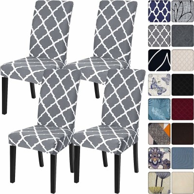 Home Stylish Polyester Geometric Chair Cover(Grey Pack of 4)