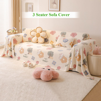 HOKiPO Velvet 3 Seater Sofa Cartoon Cover(Pack of 1 Bunny Rabbit)