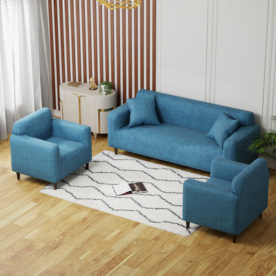 lukzer Polyester 3+1+1 Seater Sofa Striped Cover(Pack of 1 Blue Lining Design)