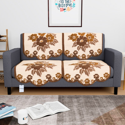 HOMESTIC by Kuber Industries Cotton 2 Seater Sofa Floral Cover(Pack of 4 Yellow, Brown)