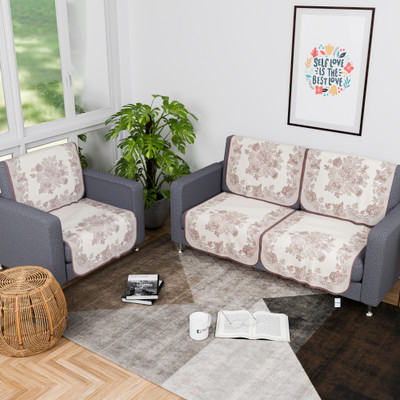 HOMESTIC by Kuber Industries Cotton 3 Seater Sofa Floral Cover(Pack of 6 Cream & Brown)