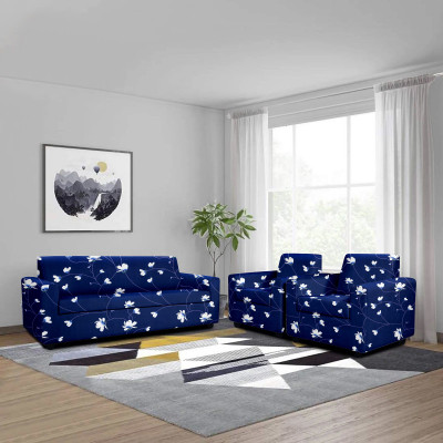 Cortina Polyester Abstract 3+1+1 Seater Sofa Cover(Blue Pack of 3)