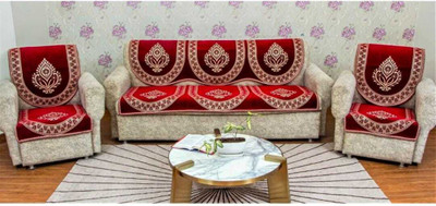 Toica Velvet 3+1+1 Seater Sofa Floral Cover(Pack of 6 Red)