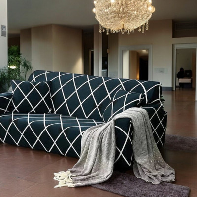 VARIKSH HOMES Polyester Geometric 3 Seater Sofa Cover(blue diamond Pack of 1)
