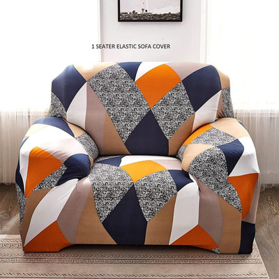 Laying Style Polyester Checkered 1 Seater Sofa Cover(Orange Pack of 1)