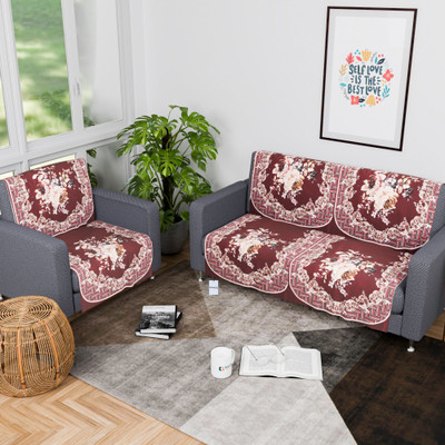 HOMESTIC by Kuber Industries Velvet 3 Seater Sofa Floral Cover(Pack of 6 Maroon)