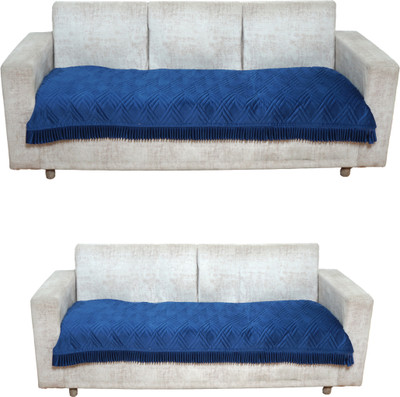 Fashion Throw Velvet 3 Seater Sofa Geometric Cover(Pack of 2 Blue)