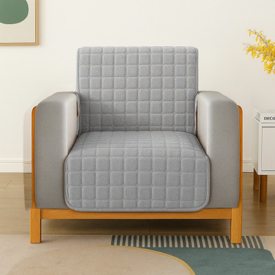The Furnishing Tree Polyester Plain 1 Seater Sofa Cover(Soft Plush Thickened Reversible Quilted Sofa Cover, 1 Seater Light Grey Pack of 1)