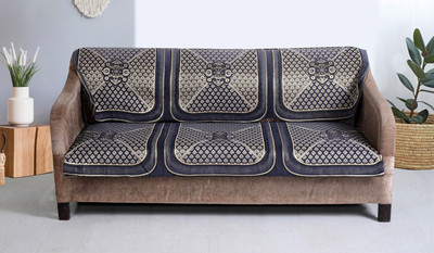 Nendle Jacquard 3 Seater Sofa Floral Cover(Pack of 2 Grey)